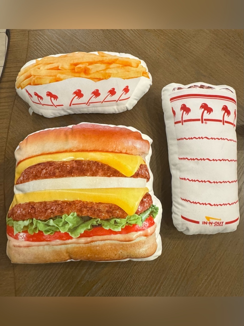 In-N-Out Burger Double-Double, Fries and Soft Drink plush pillow set
